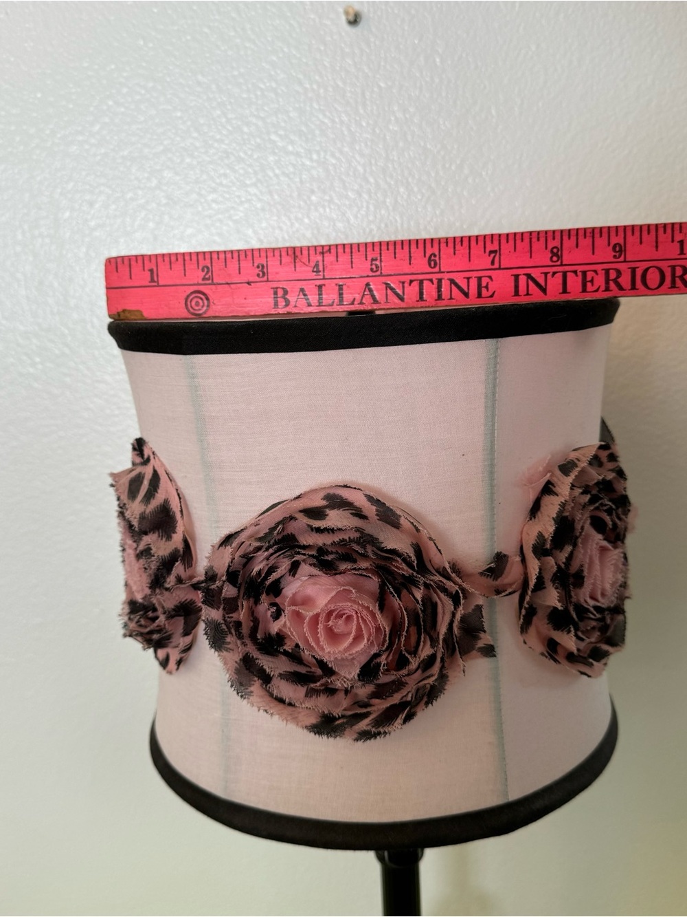 Table Lamp with Pink Lampshade and Decorative Fabric Flowers - Picture 10 of 13